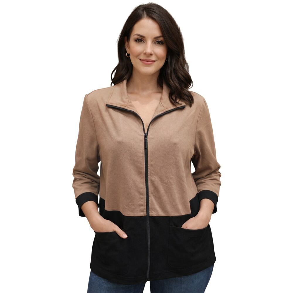 Brownstone vintage PETITE M PM neutral black color block full zip shaket EUC +